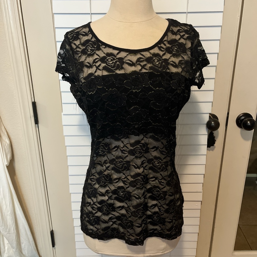 Black lace floral top